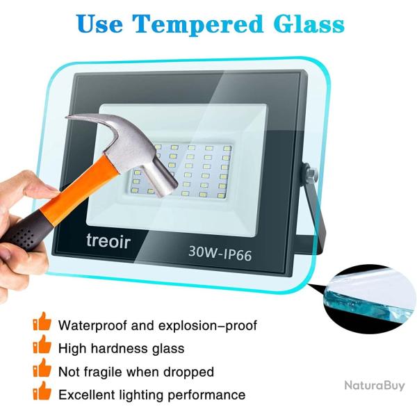 Projecteur LED Exterieur 50W 5000LM Spot LED 6000K Lumi�re Ext�rieure IP66 Etanche