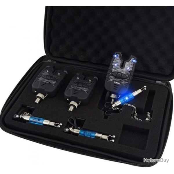 Lot de 3 alarmes de p�che � LED bleu - D�tecteur de touche - LIVRAISON GRATUITE ET RAPIDE