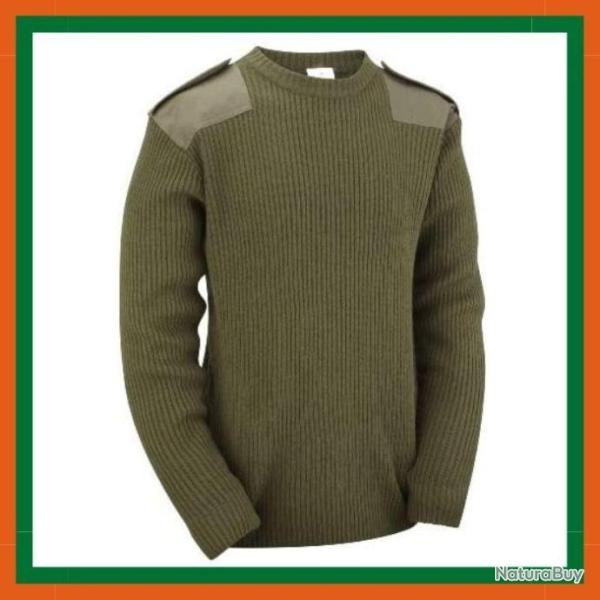 Pull militaire � col rond et coudes renforc�s - Vert