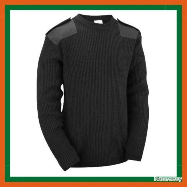 Pull militaire � col rond et coudes renforc�s - Noir