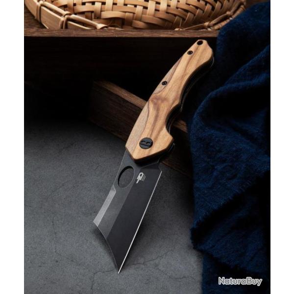 Couteau Bestech Skirmish Olivewood Manche Bois Lame Cleaver Acier 154CM IKBS Linerlock Clip BTKL06C