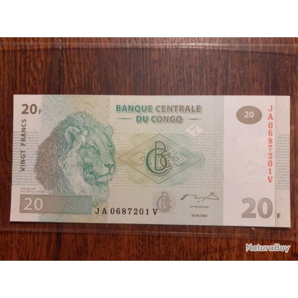 20 francs Congo du 30/06/2003 neuf