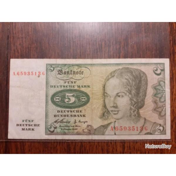 Allemagne . 5 marks du 2 janvier 1960 en ttb