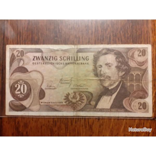 Autriche.  20 shilling du 2 juillet 1967 en ttb