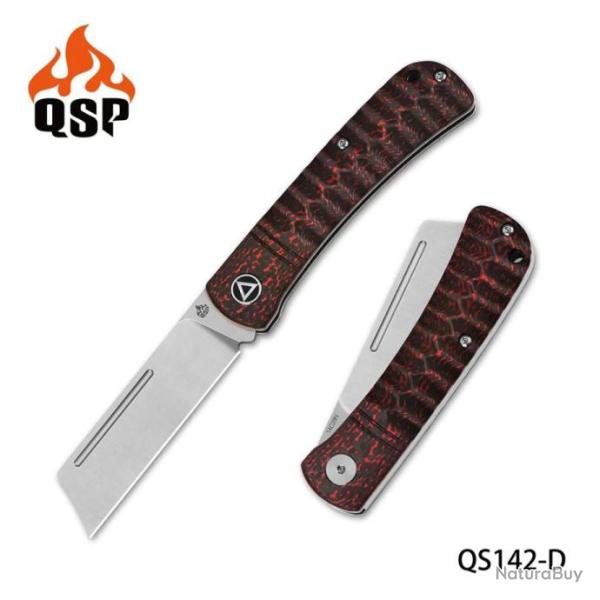 Couteau QSP Hedgehog Red Manche Fibre de Carbone Lame Acier 14C28N Slip Joint QS142D