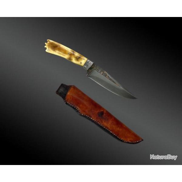 Couteau Droit  Travail Moderne - Acier, Ivoire De Mammouth Et Cuir