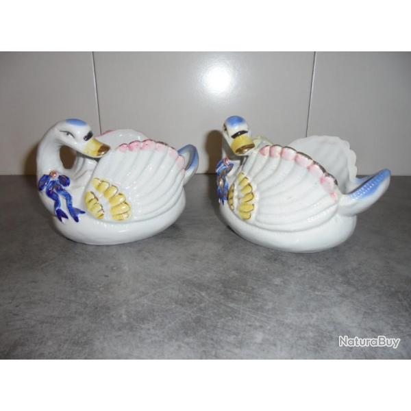 LOT VINTAGE R�TRO PAIRE DE VIDE POCHE C�RAMIQUE CYGNE OISEAU D�co