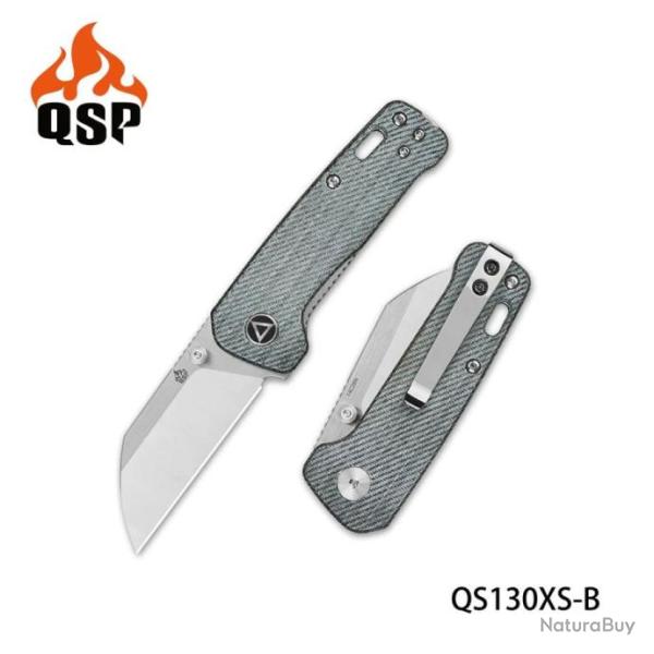 Couteau QSP Mini Penguin Denim Blue Lame Acier 14C28N Manche Micarta IKBS Linerlock Clip QS130XSB