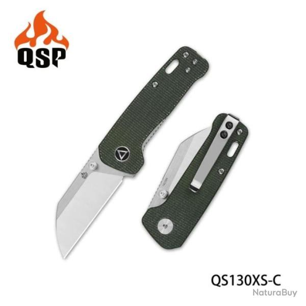 Couteau QSP Mini Penguin Green Lame Acier 14C28N Manche Micarta IKBS Linerlock Clip QS130XSC