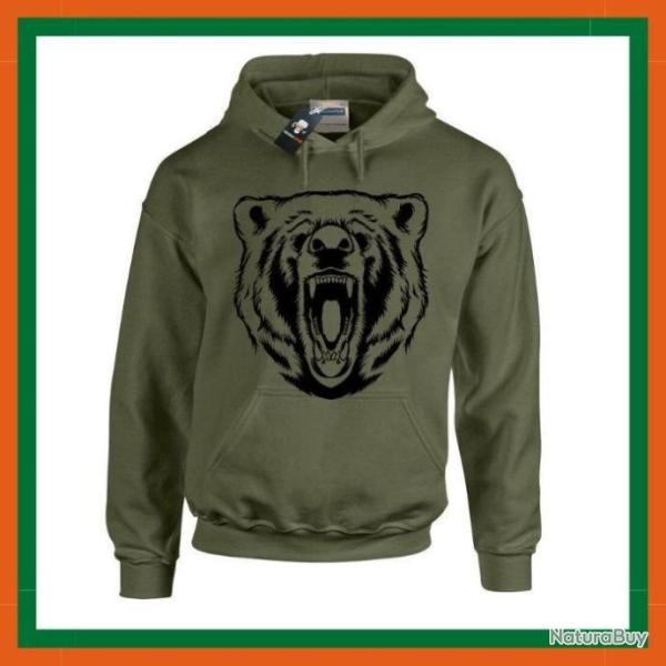 Sweet-shirt capuche - "Bear" - Vert arm�e