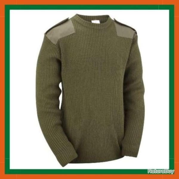 Pull militaire � col rond et coudes renforc�s - Pull tactique - Pull de chasse - Vert