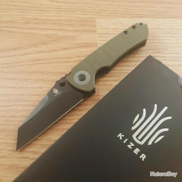Couteau Kizer Critical Mini Green Lame Acier CPM-3V Black Reverse Tanto IKBS Linerlock KIV3508A