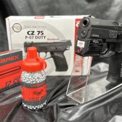 PACK PISTOLET GBB CZ 75 P07 DUTY 4.5 CO2-BBS ASG+ BILLES ACIER+CAPSULE CO2+LASER
