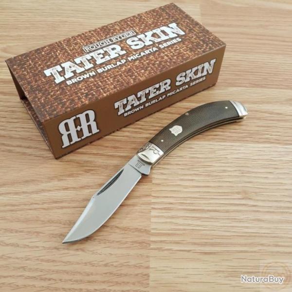 Couteau Rough Ryder Bow Trapper Brown Burlap Lame Acier 440 Manche Micarta RR2375