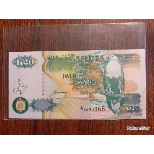 Zambie.  20 Kwacha 1992 neuf (2)
