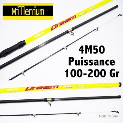 CANNE MER DREAM SURF MILLENIUM 4M50 – Canne Surf 4,50m, 3 Sections, 8 Anneaux SIC, Scion Phospho, Puissance 100-200g