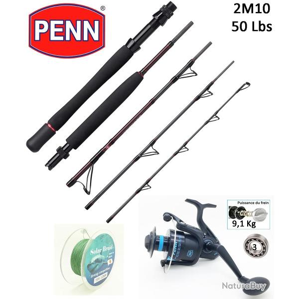Pack p�che mer voyage Penn, canne 2M10 en 50 Lbs + Moulinet Penn Wrath 6 000 + Tresse
