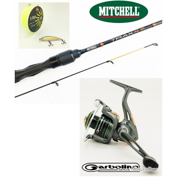 Pack Truite / Petit carnassier Mitchell Traxx 1M90 8-15gr Ultra Light + Moulinet Garbolino Maxim + A