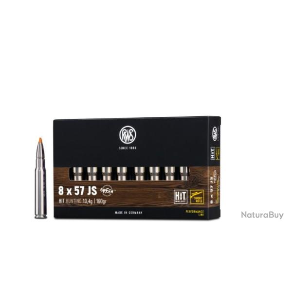 Munitions RWS 8x57 JS HIT Green Short Rifle 10.4g 160gr x10 boites