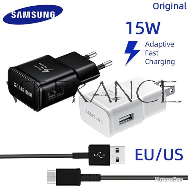 Samsung Chargeur Rapide 15w avec Cable USB-C, Couleur: Noir