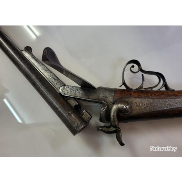 Tr�s beau fusil � broches en calibre 16, St�phanois, pr�t � chasser � l'ancienne.