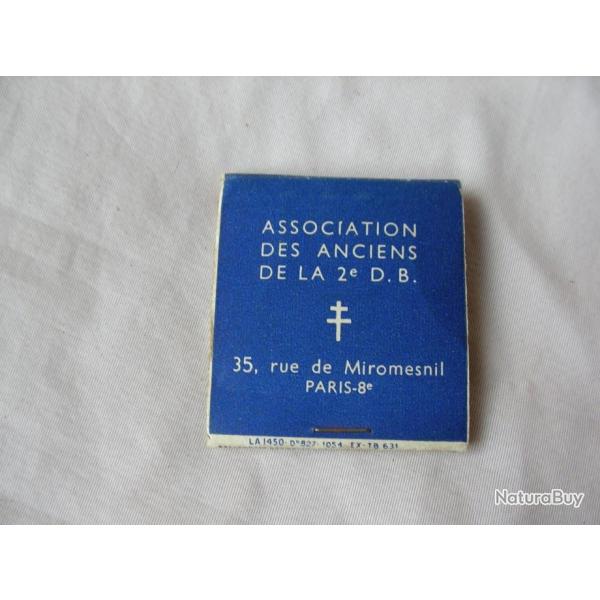 WW2/POSTWAR FRANCE POCHETTE D'ALLUMETTES FRANCAISES PLEINE ASSOCIATION ANCIEN 2e D.B. RARE