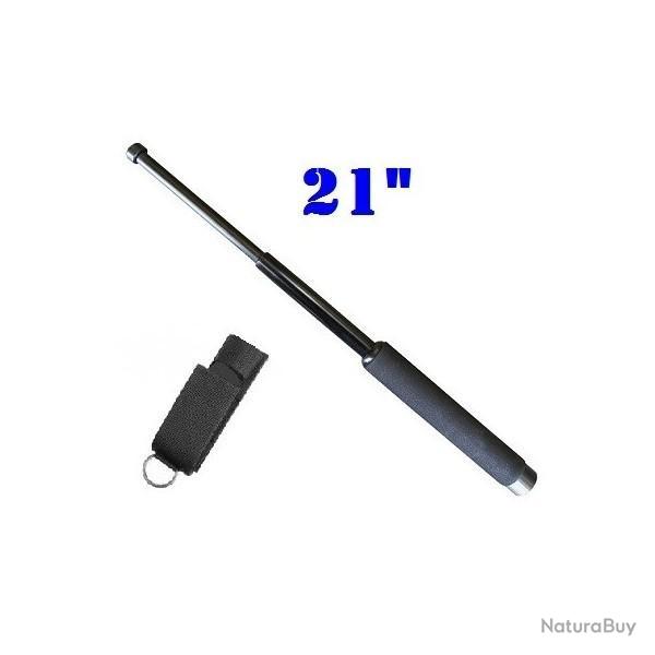 MATRAQUE TELESCOPIQUE 21 POUCES EN ACIER NOIR MANCHE MOUSSE + ETUI