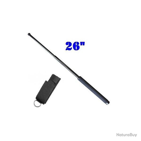 MATRAQUE TELESCOPIQUE 26 POUCES EN ACIER NOIR MANCHE MOUSSE + ETUI