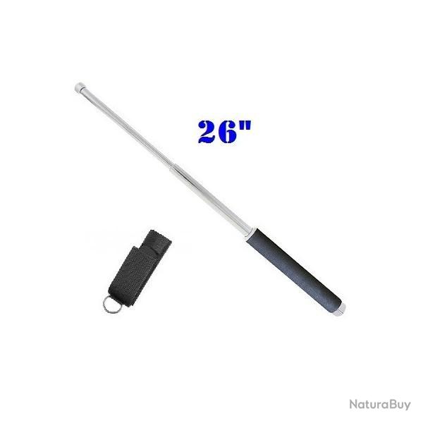 MATRAQUE TELESCOPIQUE 26 POUCES EN ACIER ARGENT MANCHE MOUSSE + ETUI