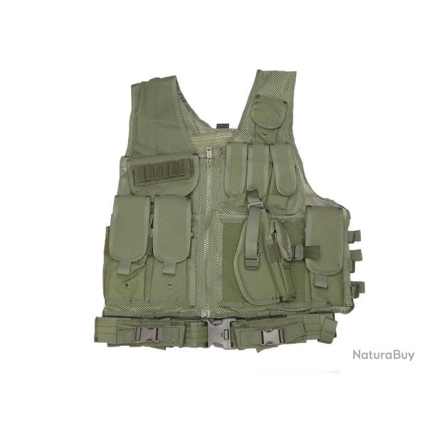 DMoniac Veste tactique Olive 8 poches holster + ceinturon