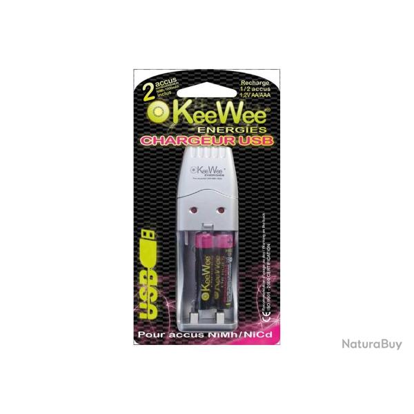 KeeWee Chargeur de piles USB Ultra-rapide + 2 accu AAA 100