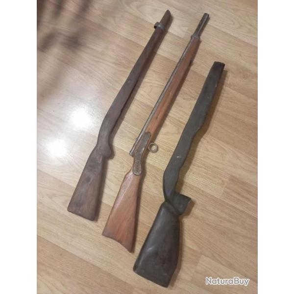 Lot deux crosses + carabine d enfants � fl�chettes.