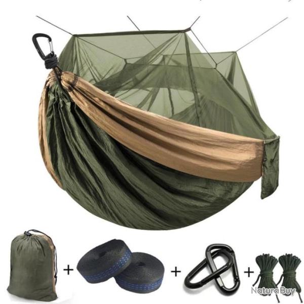 HAMAC AVEC MOUSTIQUAIRE KAKI-BEIGE ULTRA LEGER TOILE DE PARACHUTE 220kg - LIVRAISON GRATUITE
