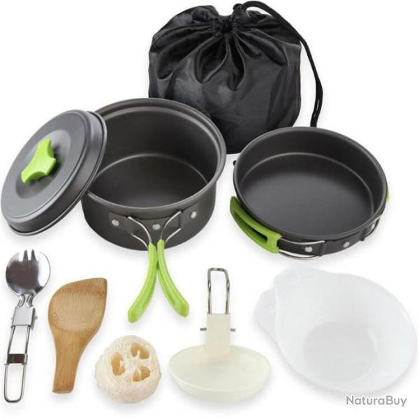 PROMOTION !! Kit de cuisine pour camping et bivouac 9 en 1 vert  - LIVRAISON GRATUITE