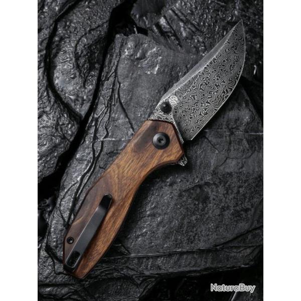 Couteau CIVIVI ODD 22 Cuibourtia Lame Acier Damas Manche Bois IKBS Linerlock Clip CIVC21032DS1