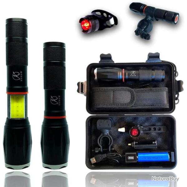 Lampe Torche + Feu Arri�re V�lo 1000 Lumen 5 Modes d'Eclairage Rechargeable �tanche P�che Randonn�e