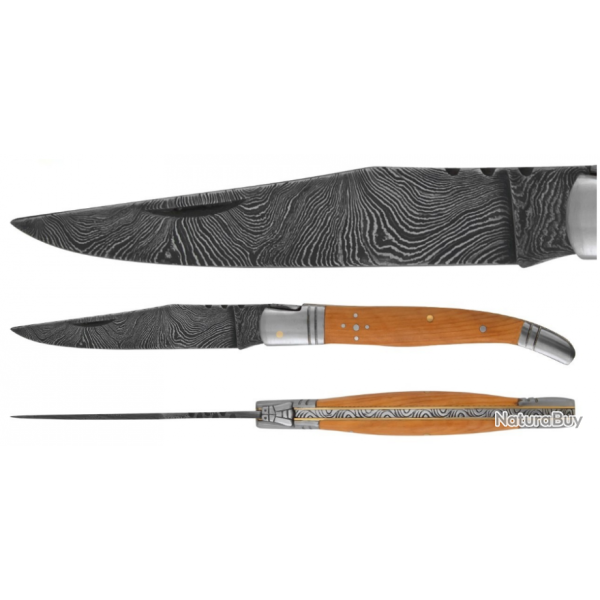 Pliant DAMAS - Couteau 12 cm - Bois de teck
