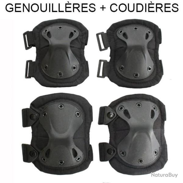 PROMOTION !! Ensemble genouill�res et coudi�res tactiques flexibles EVA Haute Densit� NOIR