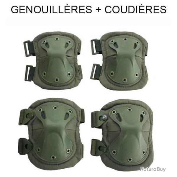 PROMOTION !! Ensemble genouill�res et coudi�res tactiques flexibles EVA Haute Densit� KAKI