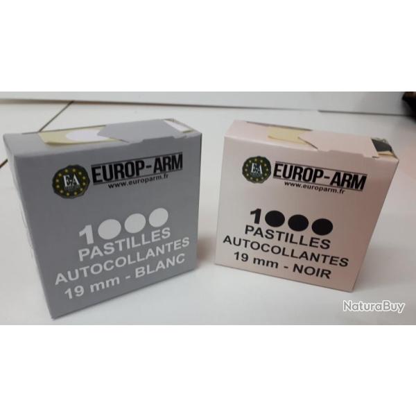 LOT DE 1000 PASTILLES AUTOCOLLANTES 19MM BLANCHES ET 1000 PASTILLES NOIRES POUR CIBLE