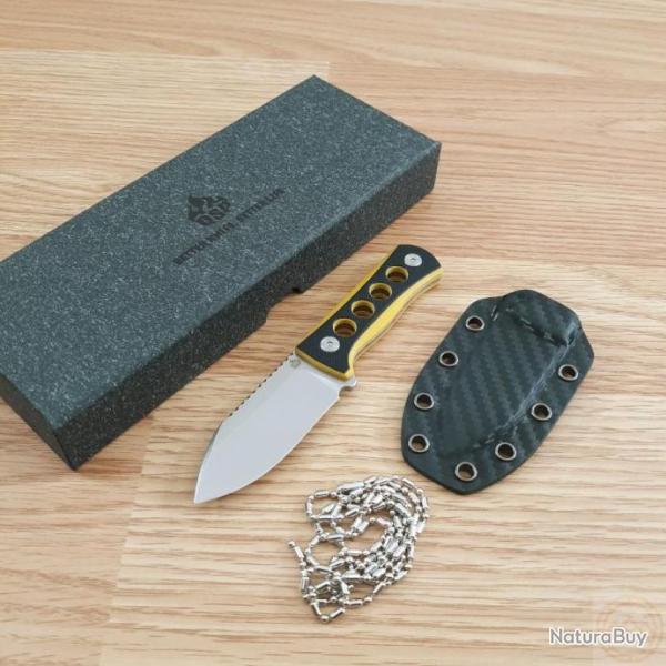 Couteau de Cou QSP Canary Black/Yellow Lame Acier 14C28N Manche G10 Etui Kydex QS141A1