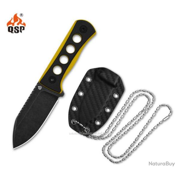 Couteau de Cou QSP Canary Black/Yellow Lame Acier 14C28N Black Manche G10 Etui Kydex QS141A2