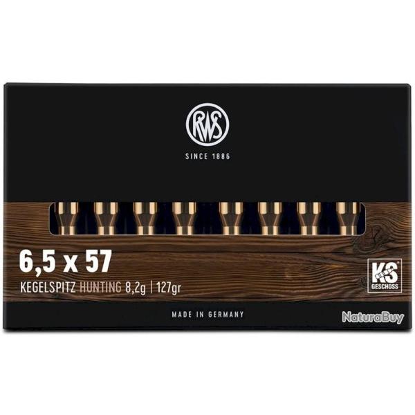 Munitions RWS 6.5x57 R KS 8.2g 127gr x10 boites