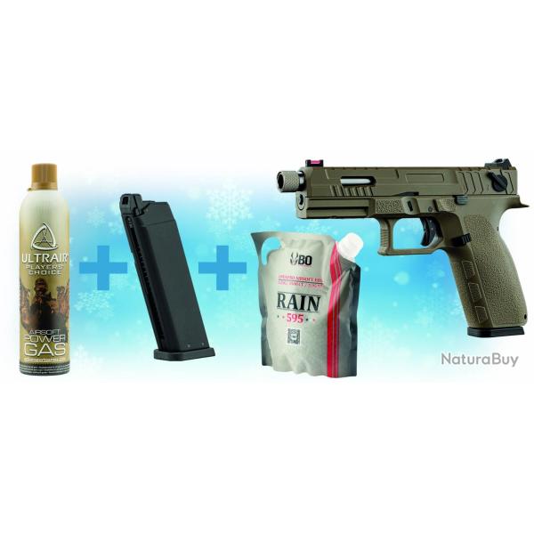 Pack 1911 GBB KJ Works + Gaz + billes + chargeur + cible filet