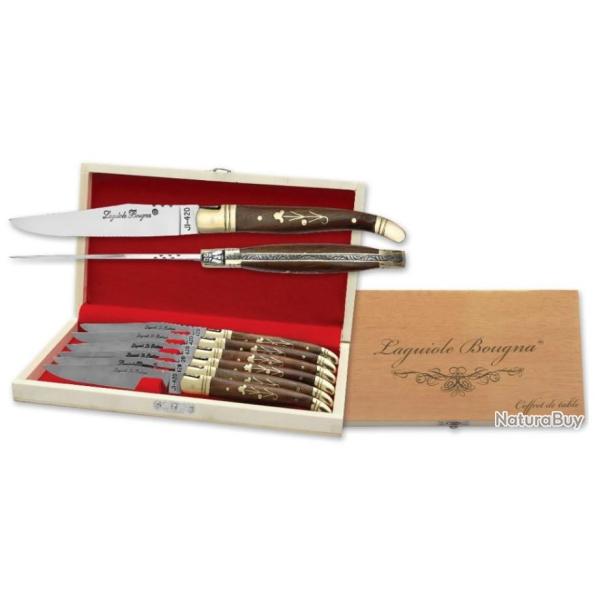 Service 12 pices - Coffrets  Palissandre fleur laiton