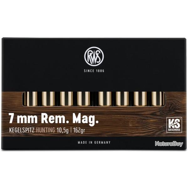 Munitions RWS 7mm Rem. Mag. KS 10.5g 162gr x5 boites