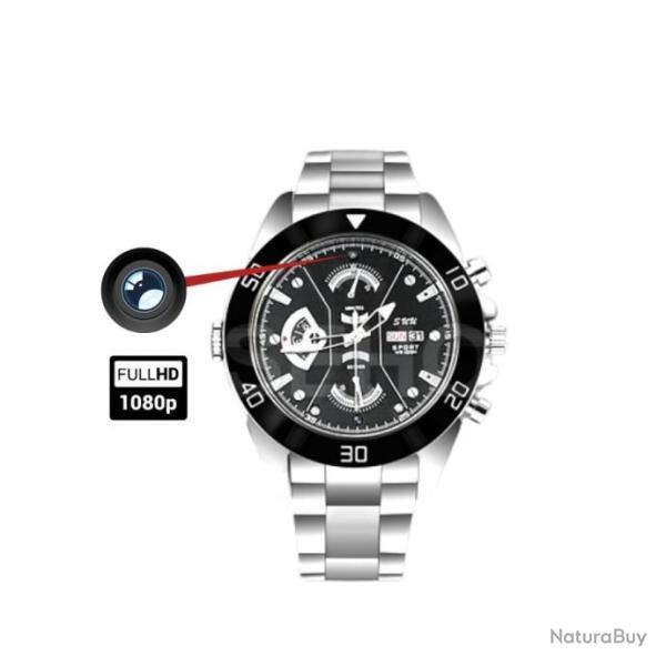 Montre �l�gante en m�tal Cam�ra Espion Full HD vision nocturne r�sistant � l'eau SS-MEMCEFHD