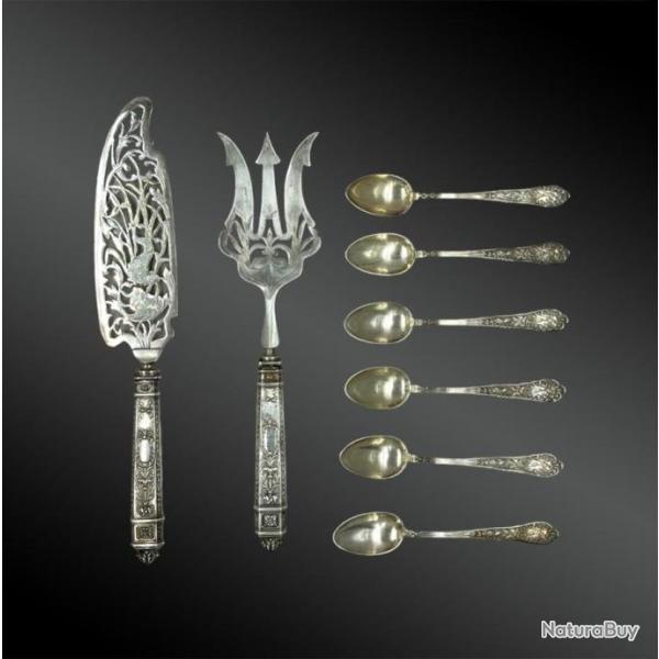 Partie De M�nag�re (six couteau, six cuill�res, deux couverts de service) en argent