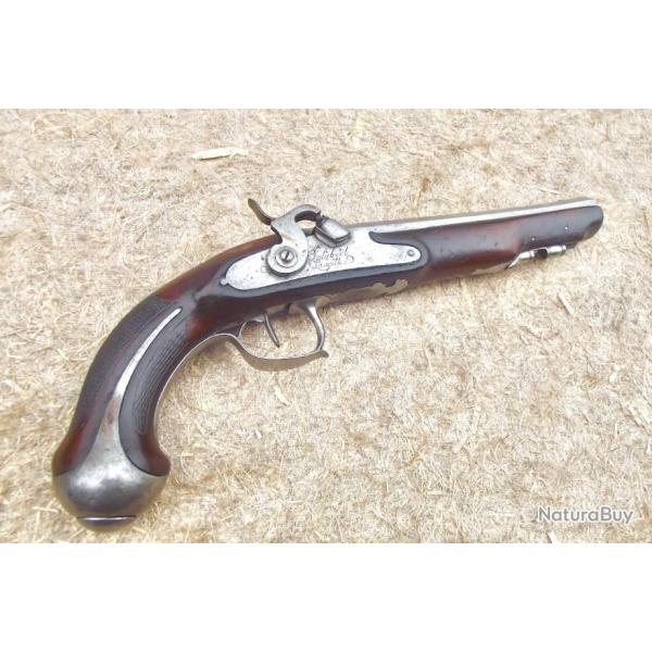 PISTOLET DE VOYAGE JALABERT-LAMOTTE, vers 1790, TRANSFORME  PERCUSSION.