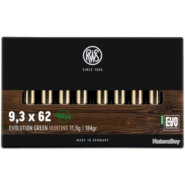 Munitions RWS 9.3x62 EVO Green 11.9g 184gr x5 boites